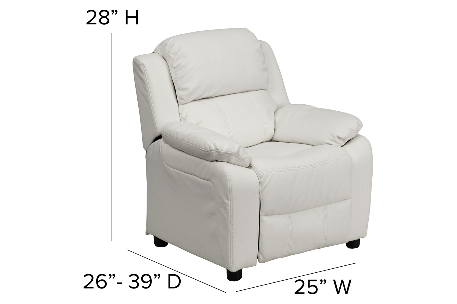 BLNK™ Charlie Deluxe Vinyl Padded Contemporary Kids Recliner with Storage Arms - White