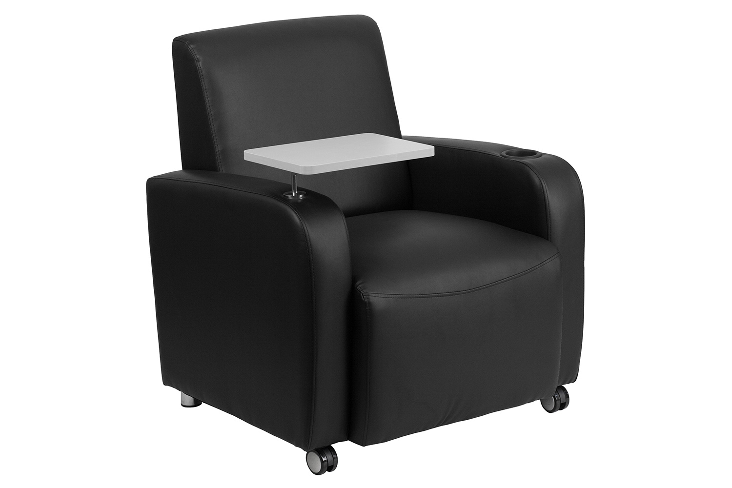 BLNK™ George LeatherSoft Guest Chair with Tablet Arm, Front Wheel Casters and Cup Holder - Black