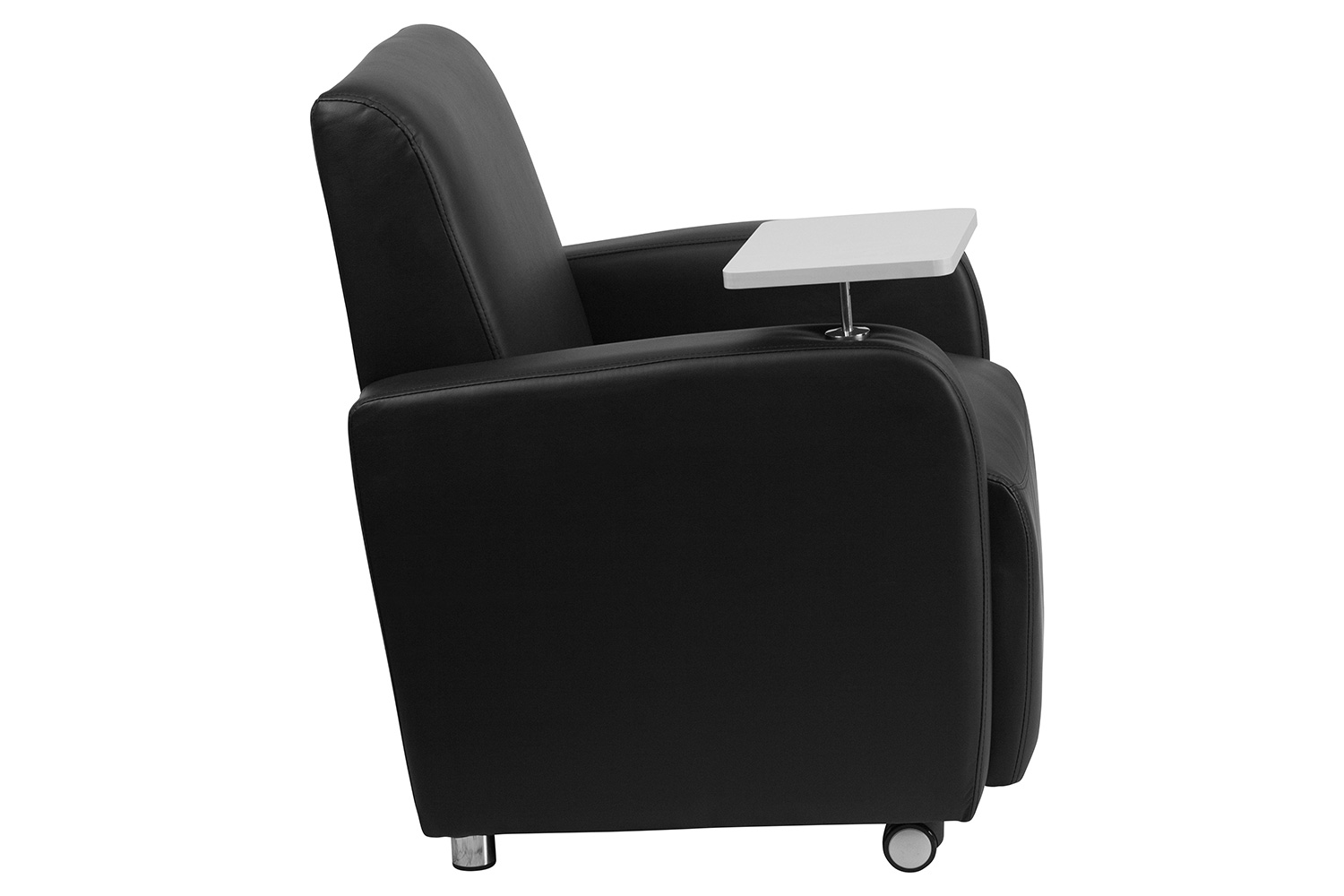 BLNK™ George LeatherSoft Guest Chair with Tablet Arm, Front Wheel Casters and Cup Holder - Black