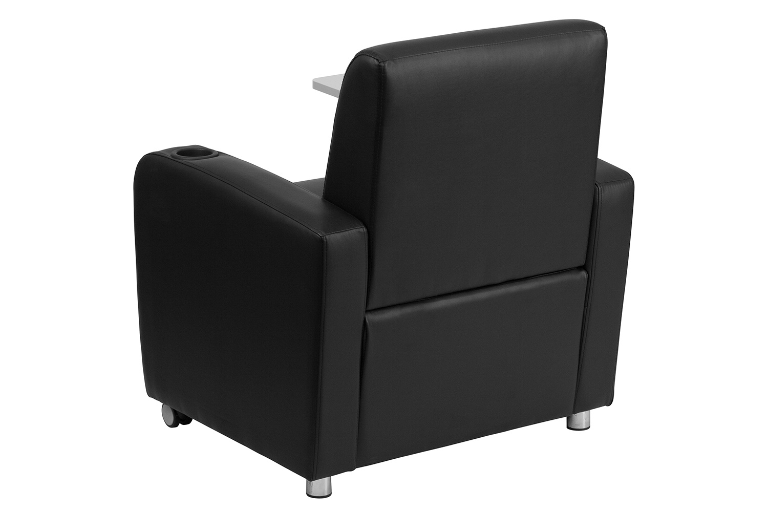 BLNK™ George LeatherSoft Guest Chair with Tablet Arm, Front Wheel Casters and Cup Holder - Black