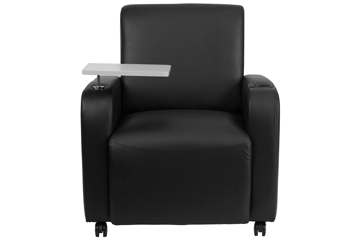 BLNK™ George LeatherSoft Guest Chair with Tablet Arm, Front Wheel Casters and Cup Holder - Black