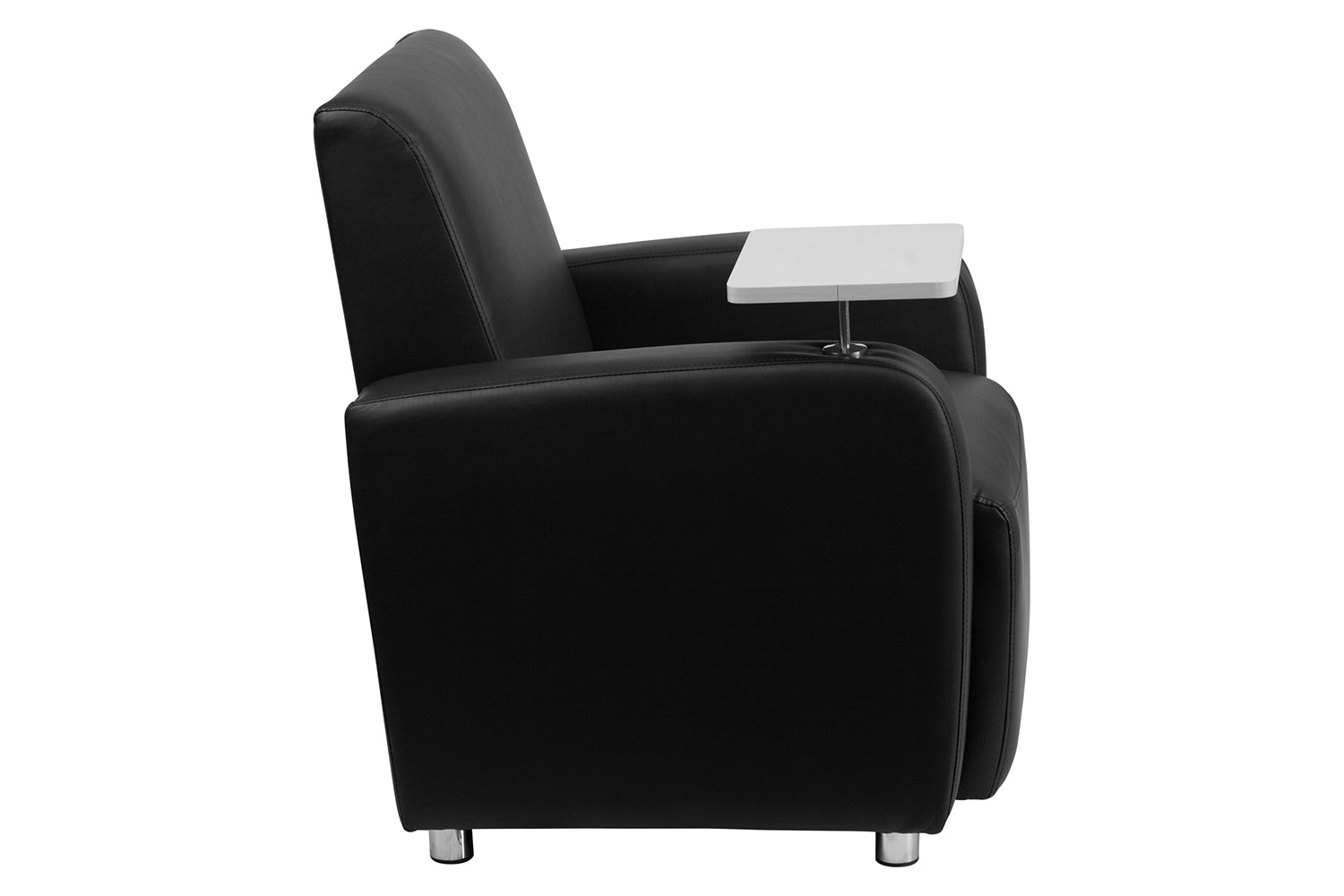 BLNK™ George LeatherSoft Guest Chair with Tablet Arm, Chrome Legs and Cup Holder - Black