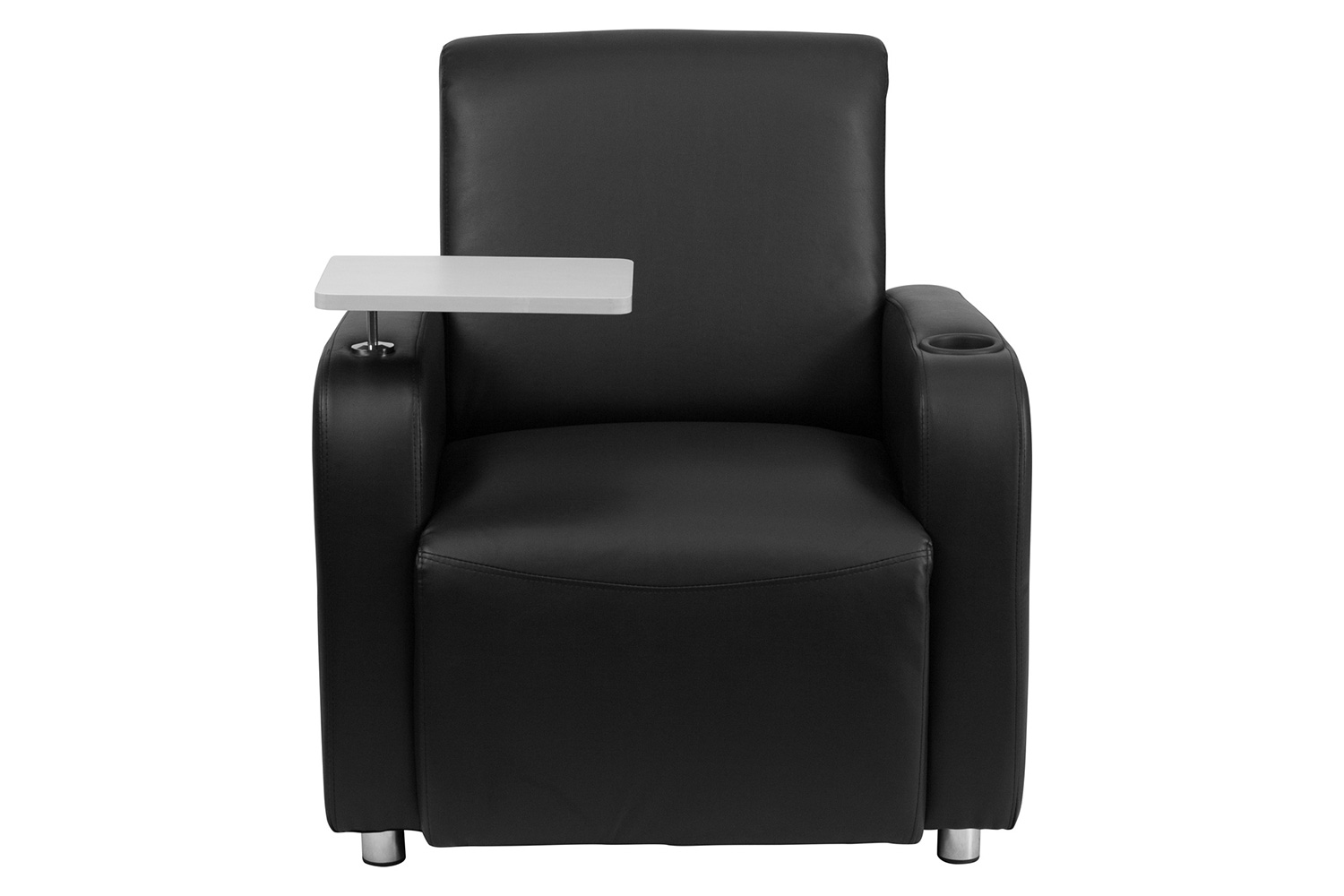 BLNK™ George LeatherSoft Guest Chair with Tablet Arm, Chrome Legs and Cup Holder - Black