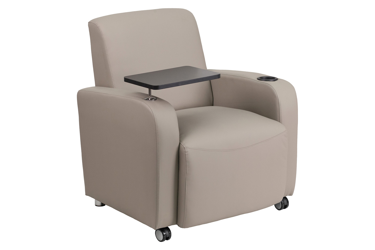 BLNK™ George LeatherSoft Guest Chair with Tablet Arm, Front Wheel Casters and Cup Holder - Gray