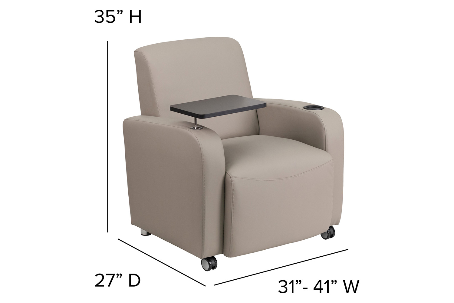 BLNK™ George LeatherSoft Guest Chair with Tablet Arm, Front Wheel Casters and Cup Holder - Gray