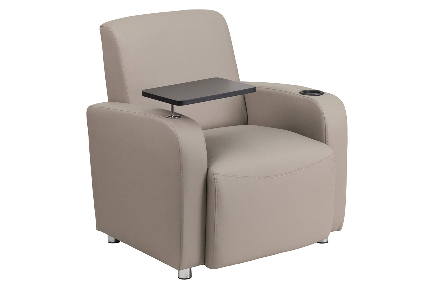 BLNK™ George LeatherSoft Guest Chair with Tablet Arm, Chrome Legs and Cup Holder - Gray