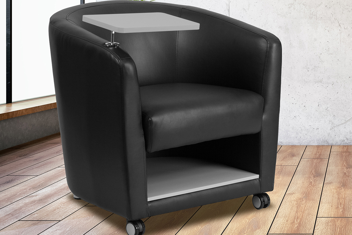 BLNK George LeatherSoft Guest Chair with Tablet Arm, Front Wheel Casters and Under Seat Storage