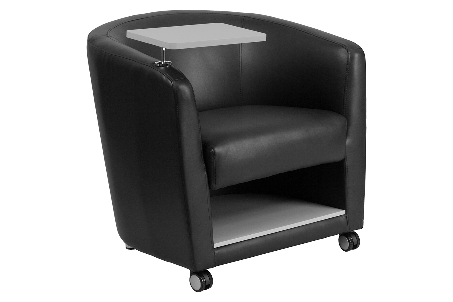 BLNK™ George LeatherSoft Guest Chair with Tablet Arm, Front Wheel Casters and Under Seat Storage - Gray Table