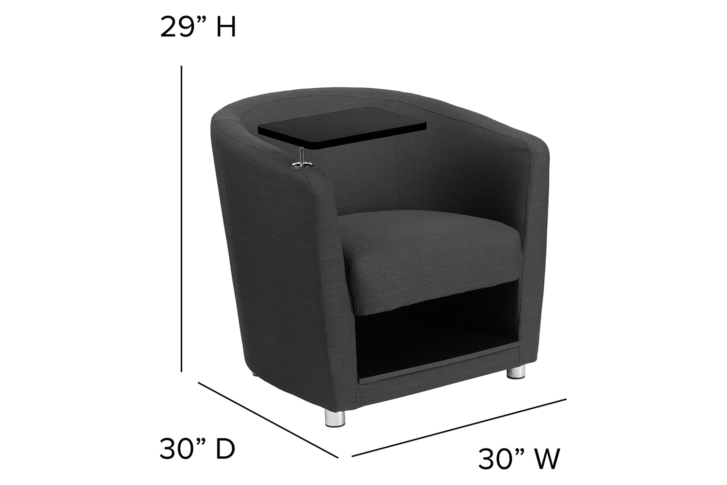 BLNK™ George Fabric Guest Chair with Tablet Arm, Chrome Legs and Under Seat Storage - Black Table