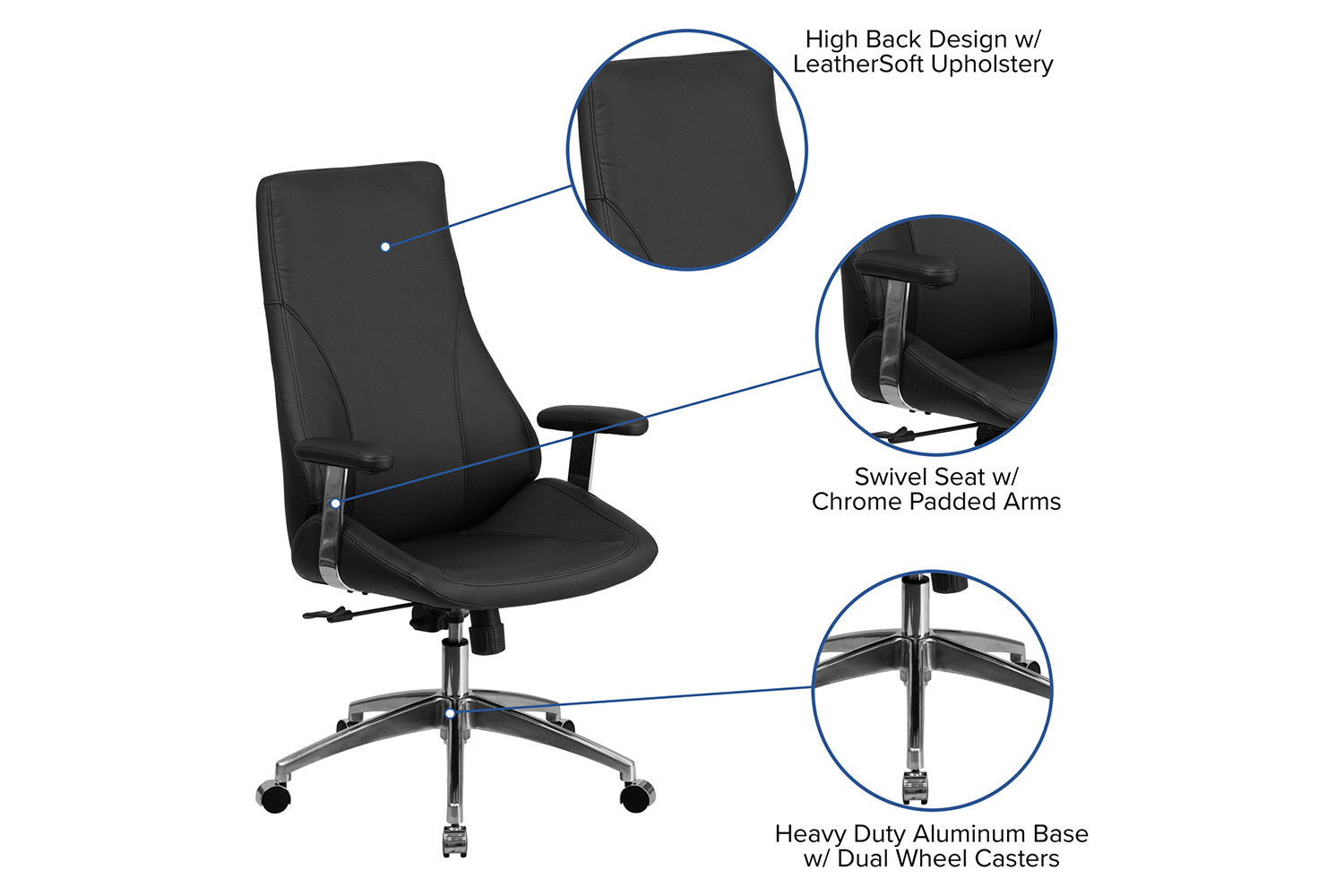 BLNK - Hansel LeatherSoft High-Back Smooth Upholstered Executive Swivel Office Chair with Arms