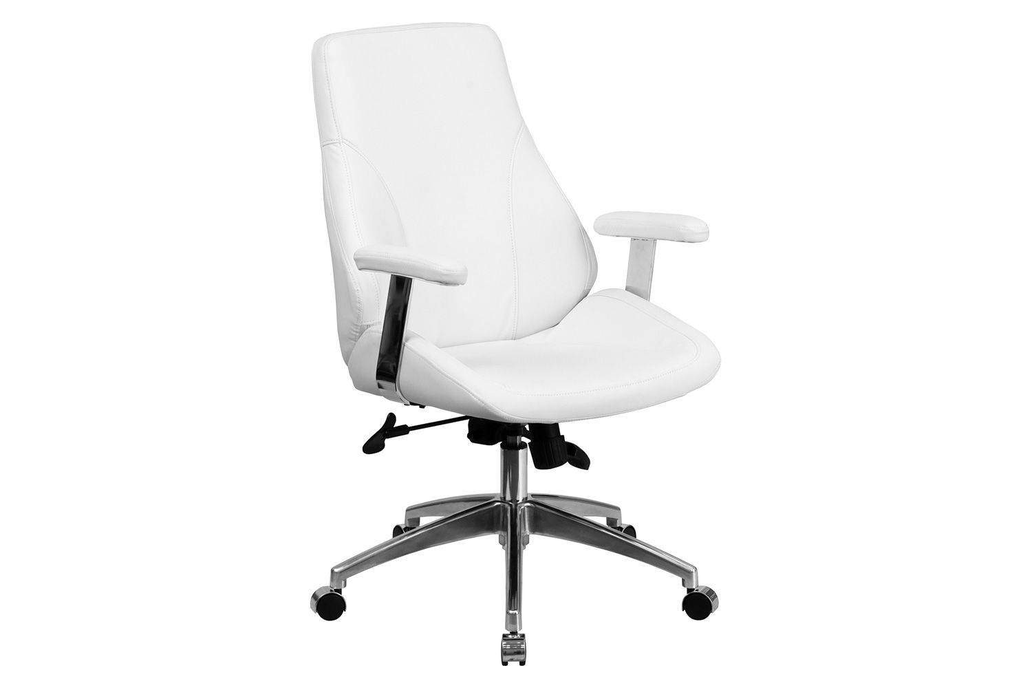 BLNK Hansel LeatherSoft Mid-Back Smooth Upholstered Executive Swivel Office Chair with Arms - White