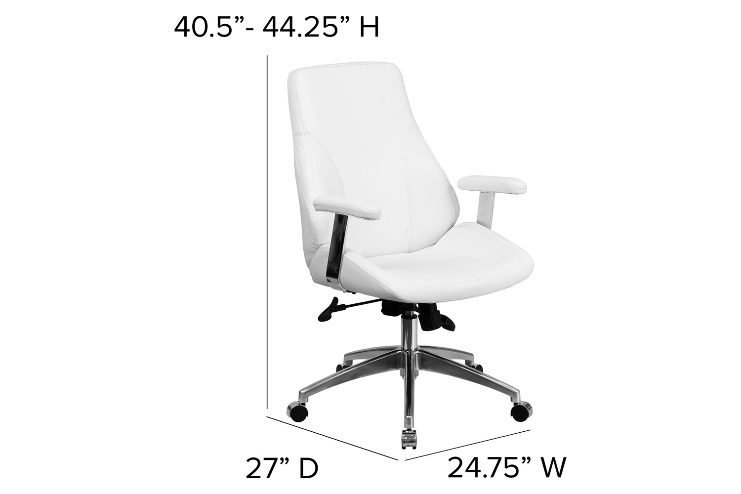 BLNK Hansel LeatherSoft Mid-Back Smooth Upholstered Executive Swivel Office Chair with Arms - White