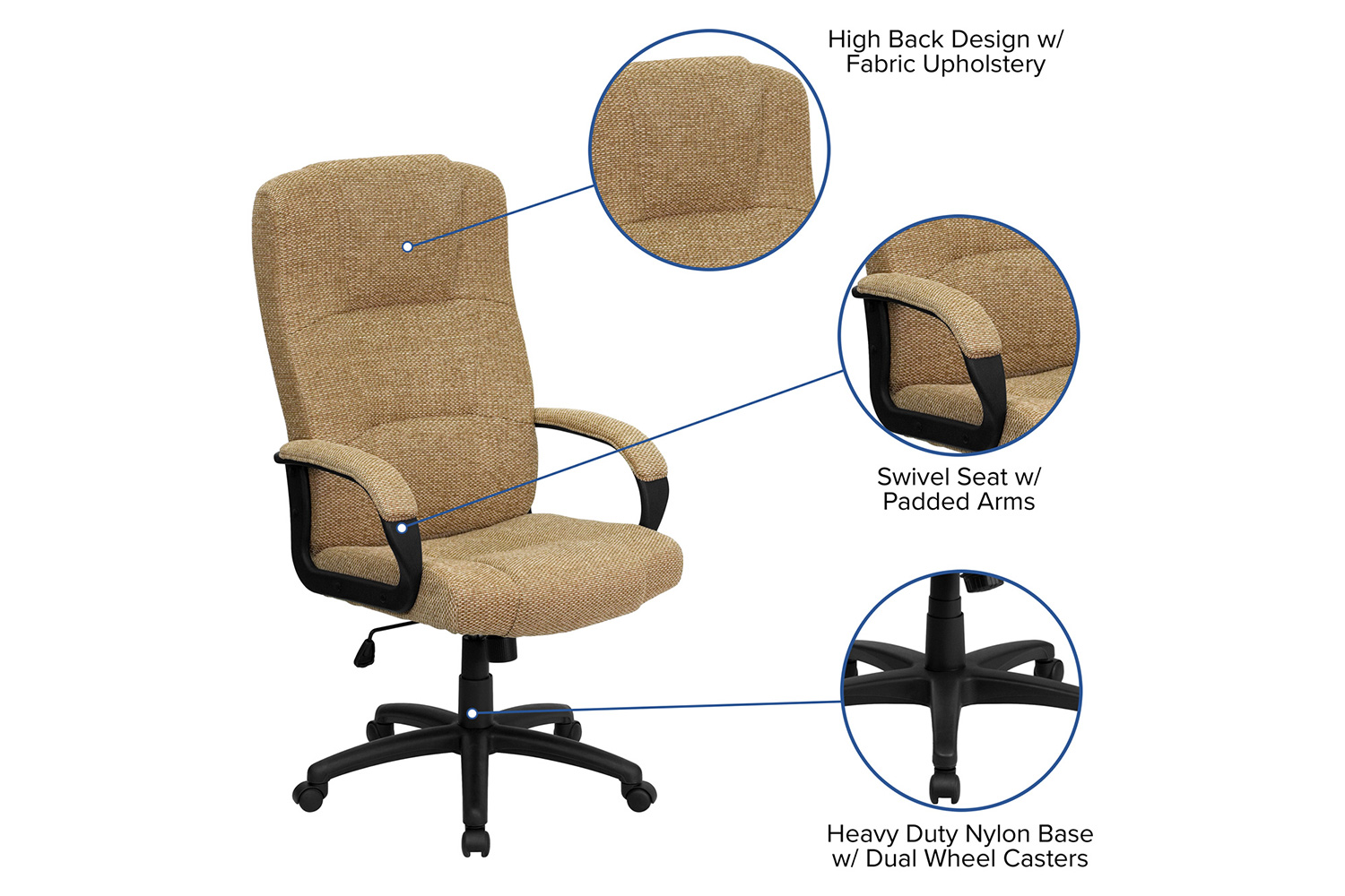 BLNK Rochelle Fabric High-Back Executive Swivel Office Chair with Arms - Beige