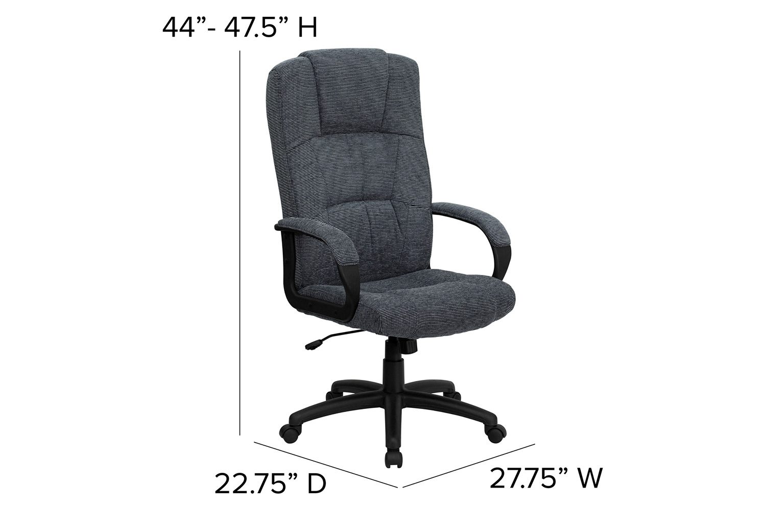 BLNK Rochelle Fabric High-Back Executive Swivel Office Chair with Arms - Gray