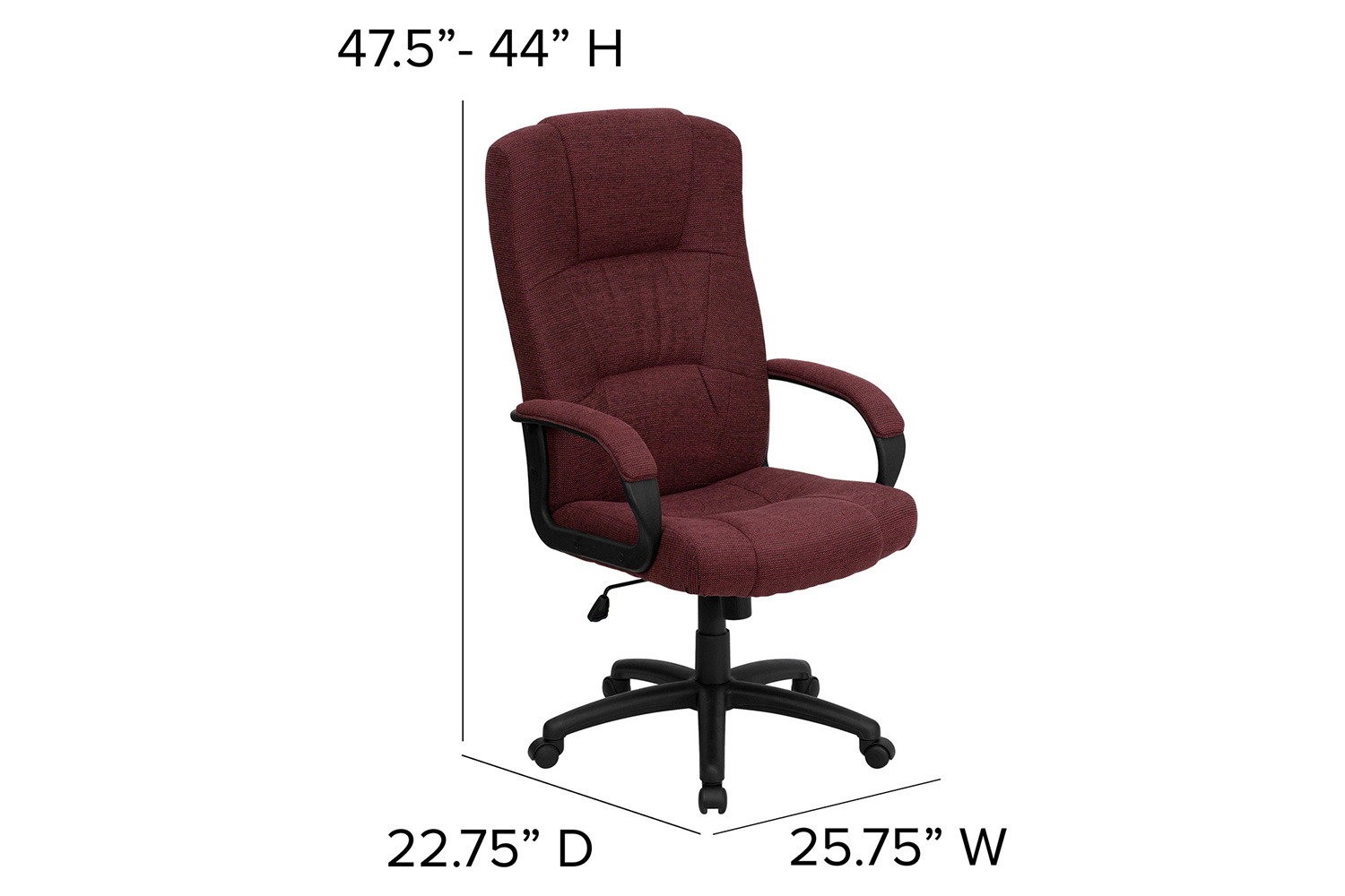 BLNK Rochelle Fabric High-Back Executive Swivel Office Chair with Arms - Burgundy