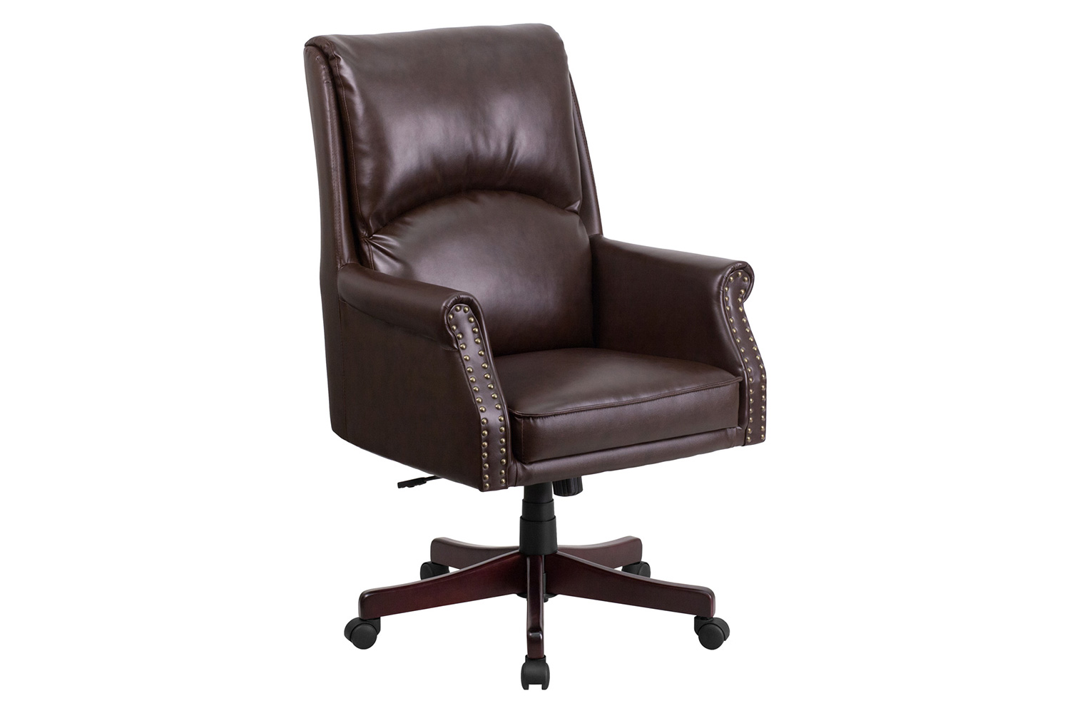 BLNK Hansel LeatherSoft High-Back Pillow Back Executive Swivel Office Chair with Arms - Brown