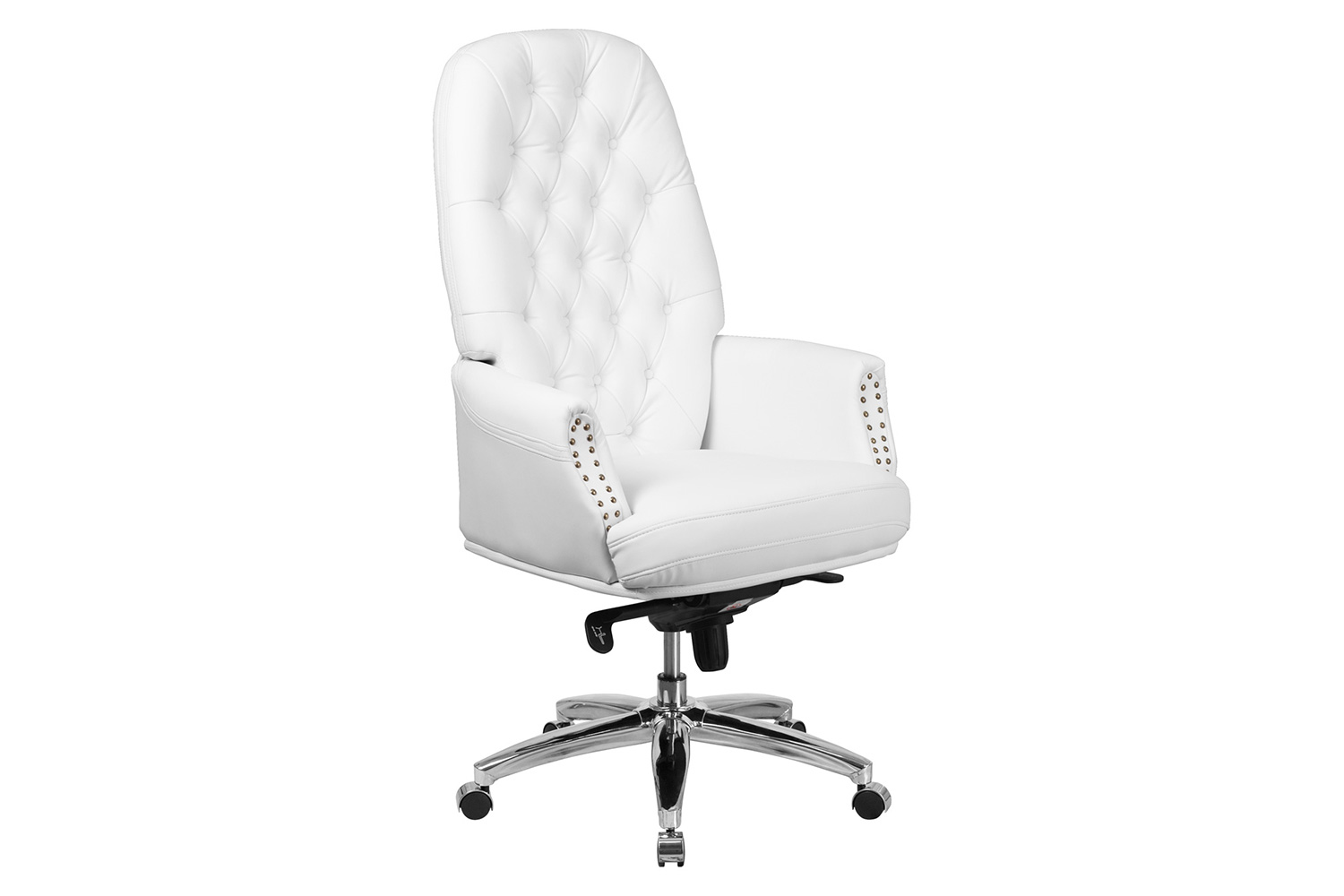 BLNK Hansel LeatherSoft High-Back Traditional Tufted Multifunction Executive Swivel Ergonomic Office Chair with Arms - White