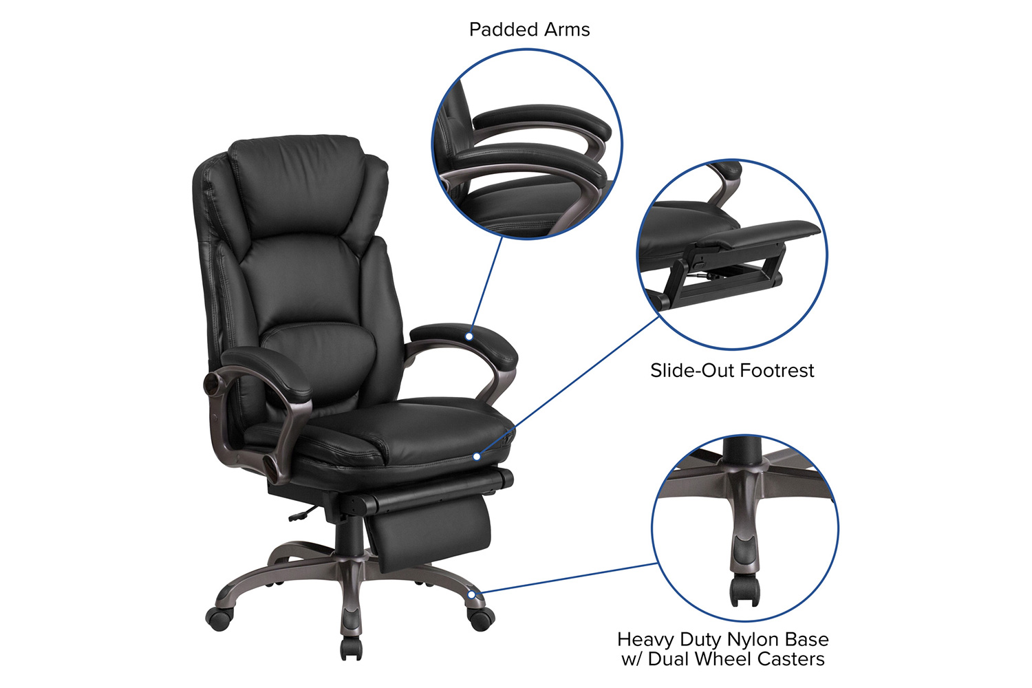 BLNK - Martin LeatherSoft High-Back Executive Reclining Ergonomic Swivel Office Chair with Outer Lumbar Cushion and Arms