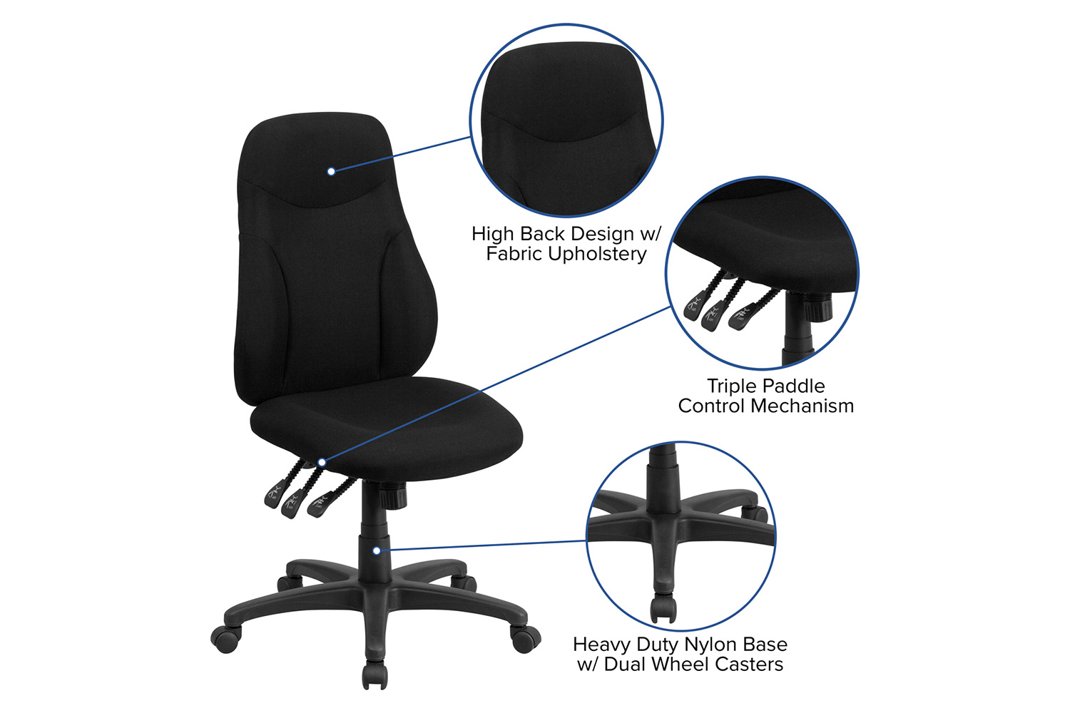 BLNK Hughes Fabric High-Back Multifunction Swivel Ergonomic Task Office Chair