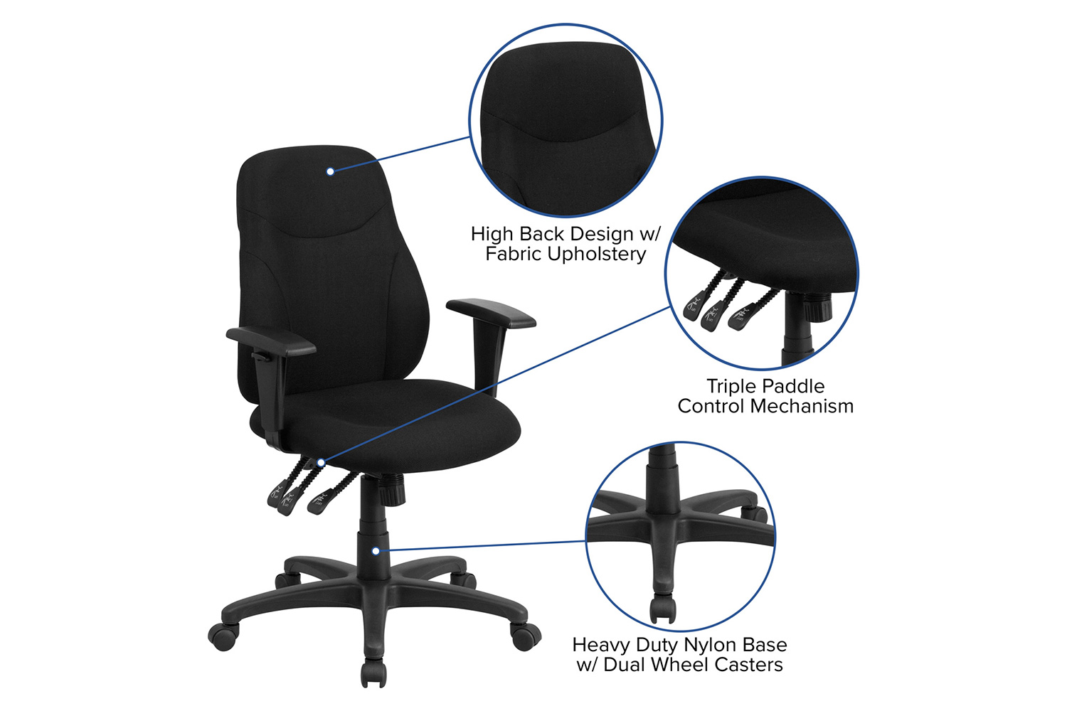 BLNK Brandy Fabric Mid-Back Multifunction Swivel Ergonomic Task Office Chair - with Adjustable Arms