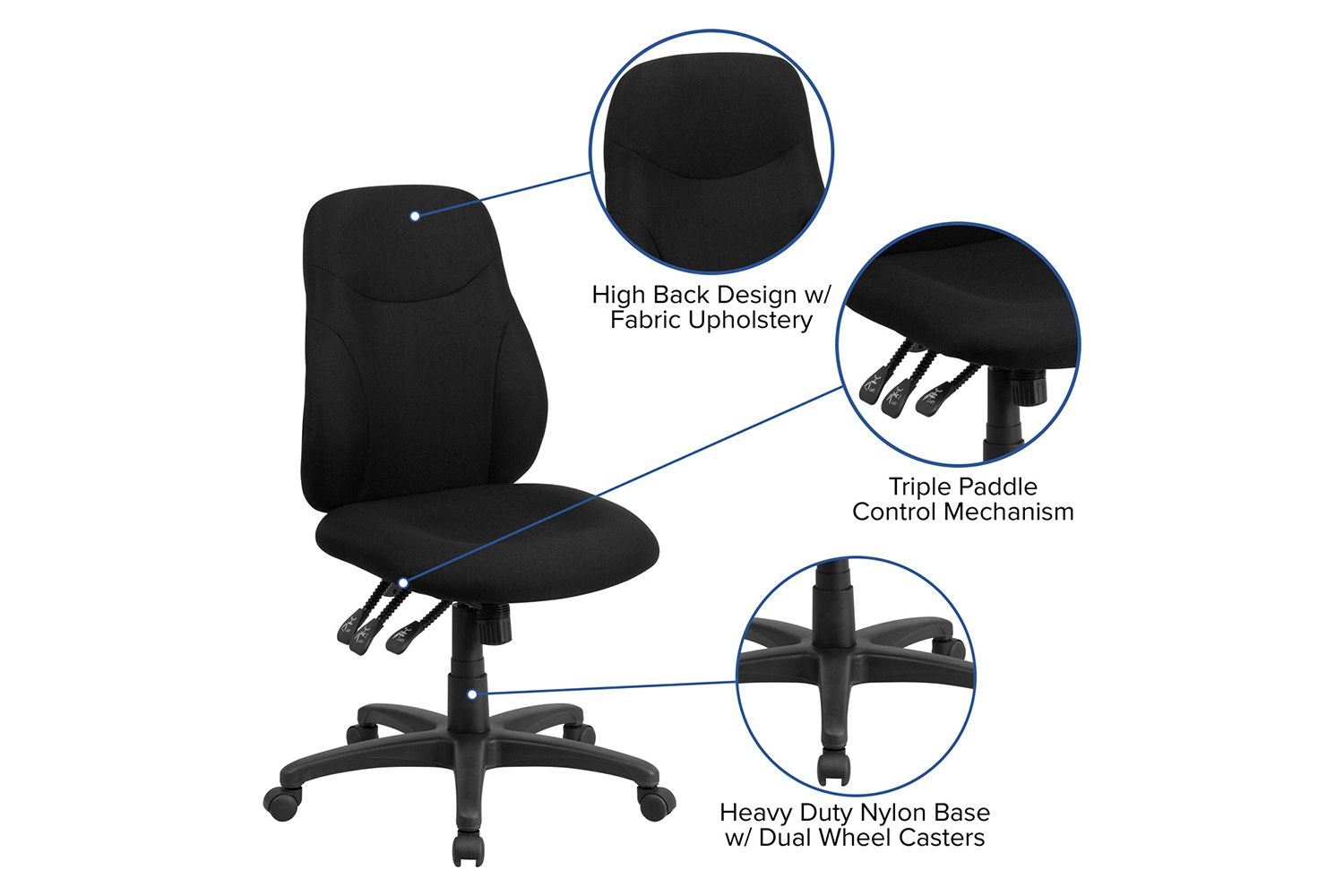 BLNK Brandy Fabric Mid-Back Multifunction Swivel Ergonomic Task Office Chair