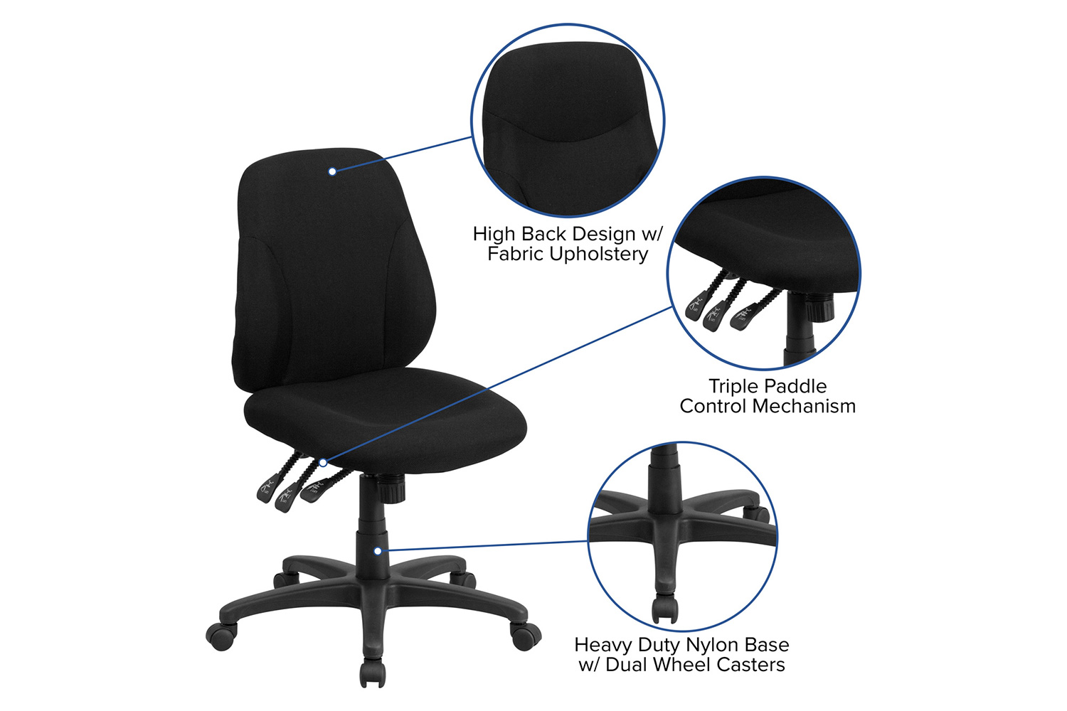 BLNK - Wade Fabric Mid-Back Multifunction Swivel Ergonomic Task Office Chair