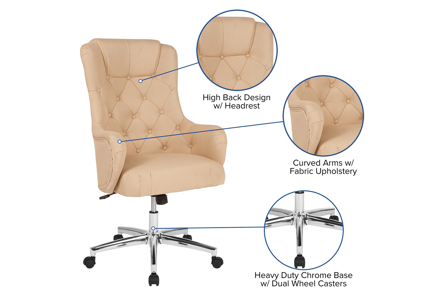 BLNK Chambord Fabric Chambord Home and Office Upholstered High Back Chair - Beige