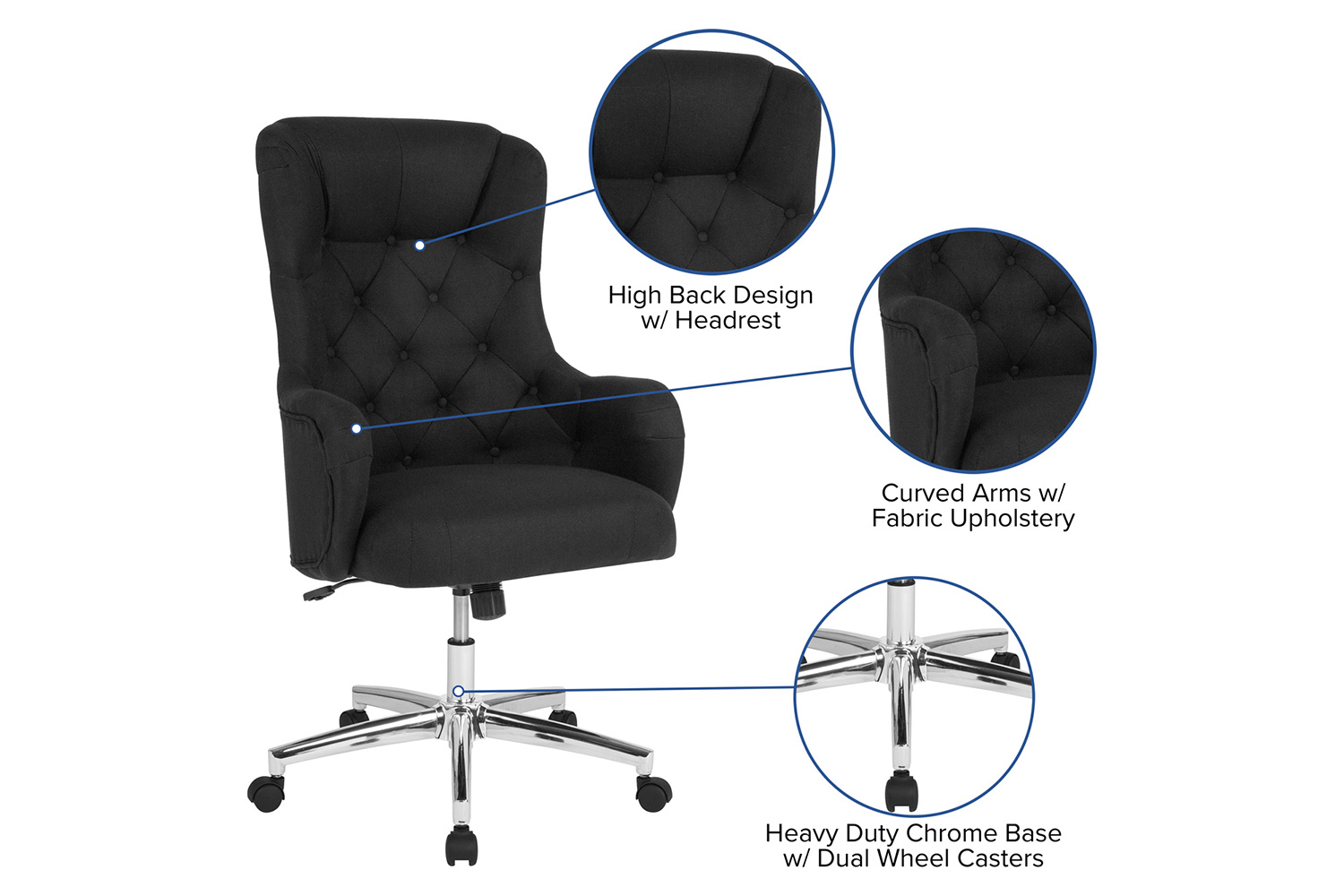 BLNK Chambord Fabric Chambord Home and Office Upholstered High Back Chair - Black