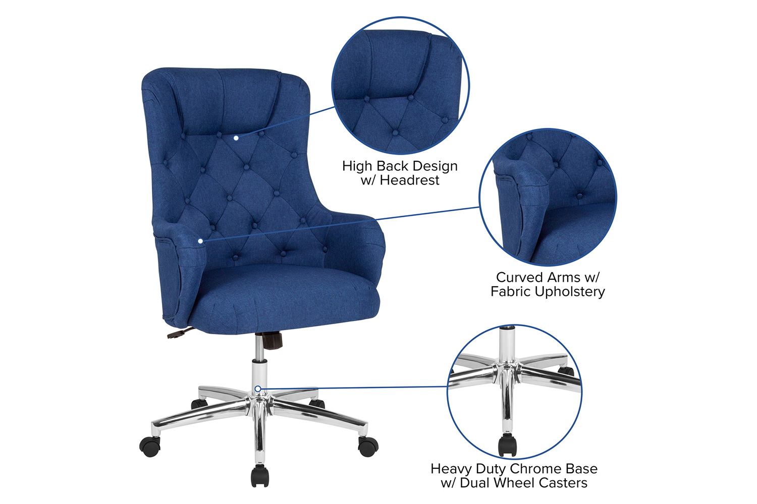 BLNK Chambord Fabric Chambord Home and Office Upholstered High Back Chair - Blue