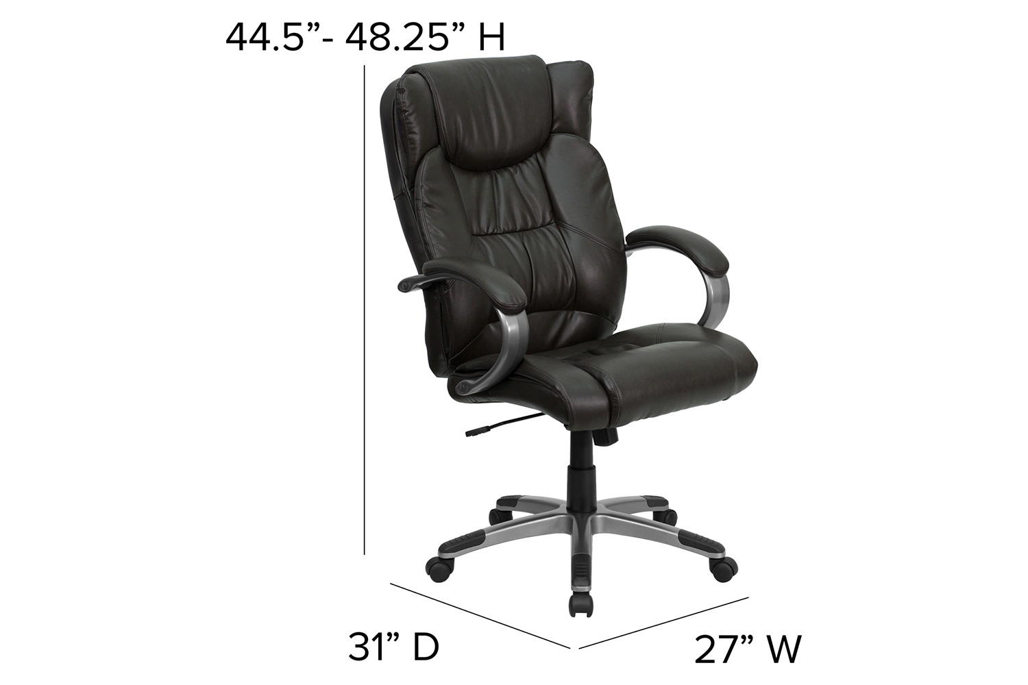 BLNK Hansel LeatherSoft High-Back Executive Swivel Office Chair with Titanium Nylon Base and Loop Arms - Espresso Brown