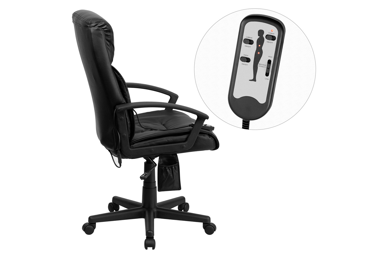 BLNK - Sumter LeatherSoft High-Back Ergonomic Massaging Executive Swivel Office Chair with Side Remote Pocket and Arms