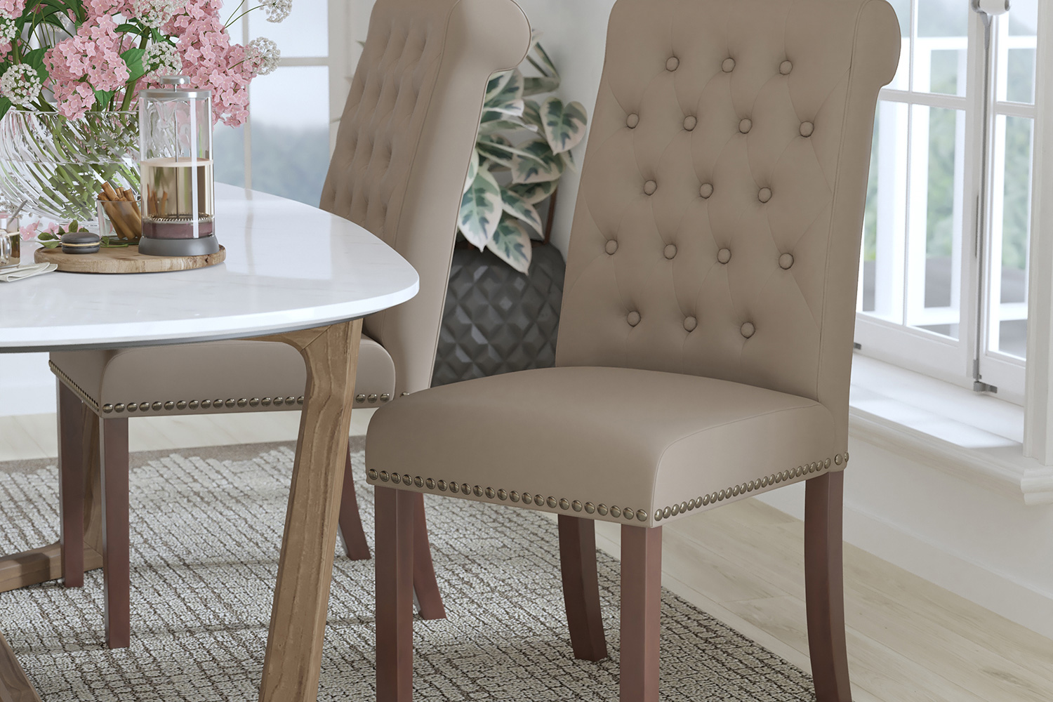 BLNK HERCULES Series LeatherSoft Parsons Chair with Rolled Back, Accent Nail Trim and Walnut Finish