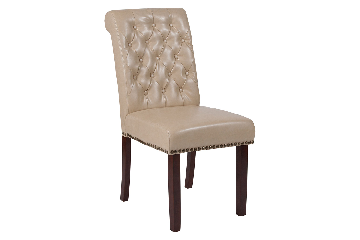 BLNK™ HERCULES Series LeatherSoft Parsons Chair with Rolled Back, Accent Nail Trim and Walnut Finish - Beige