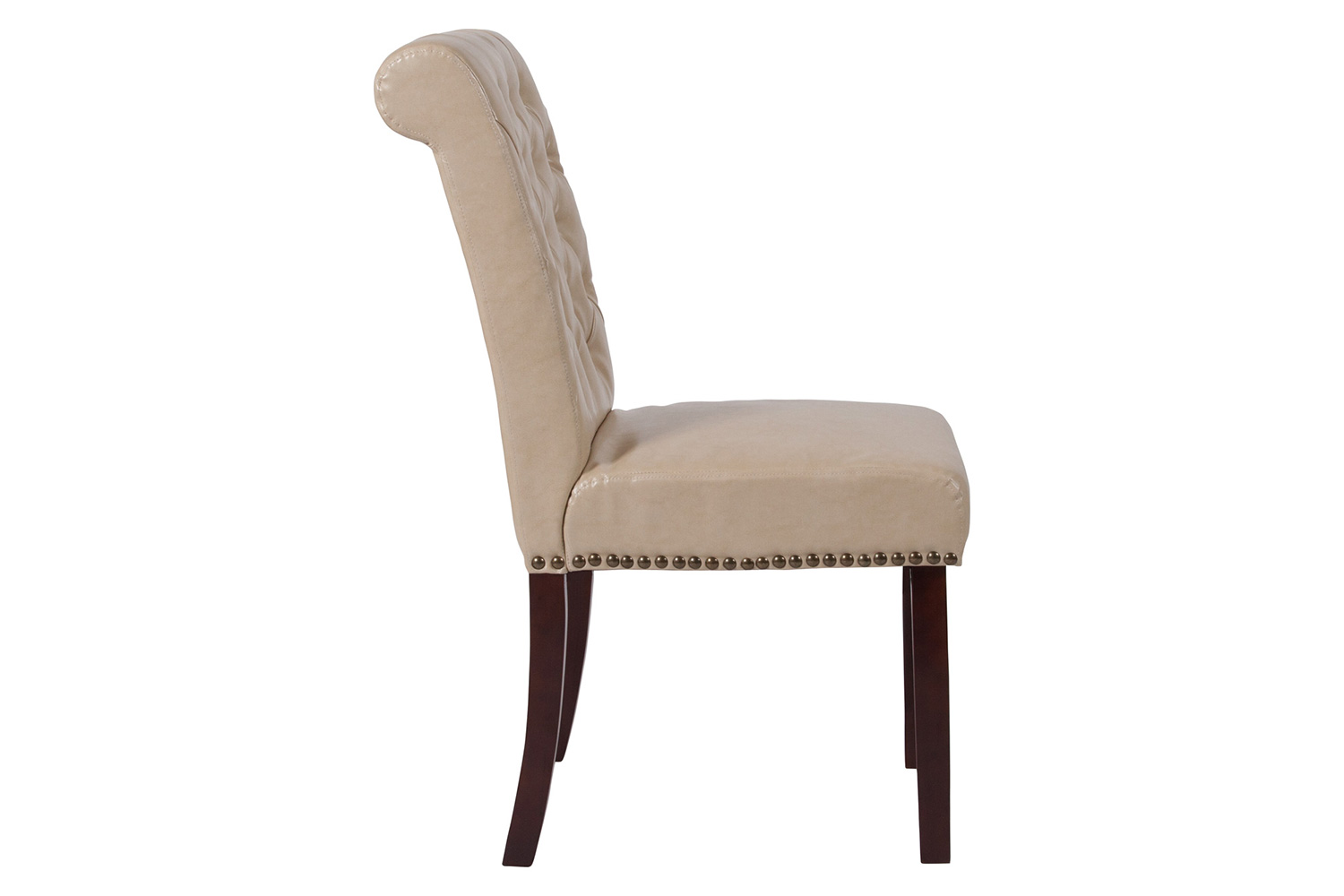 BLNK™ HERCULES Series LeatherSoft Parsons Chair with Rolled Back, Accent Nail Trim and Walnut Finish - Beige