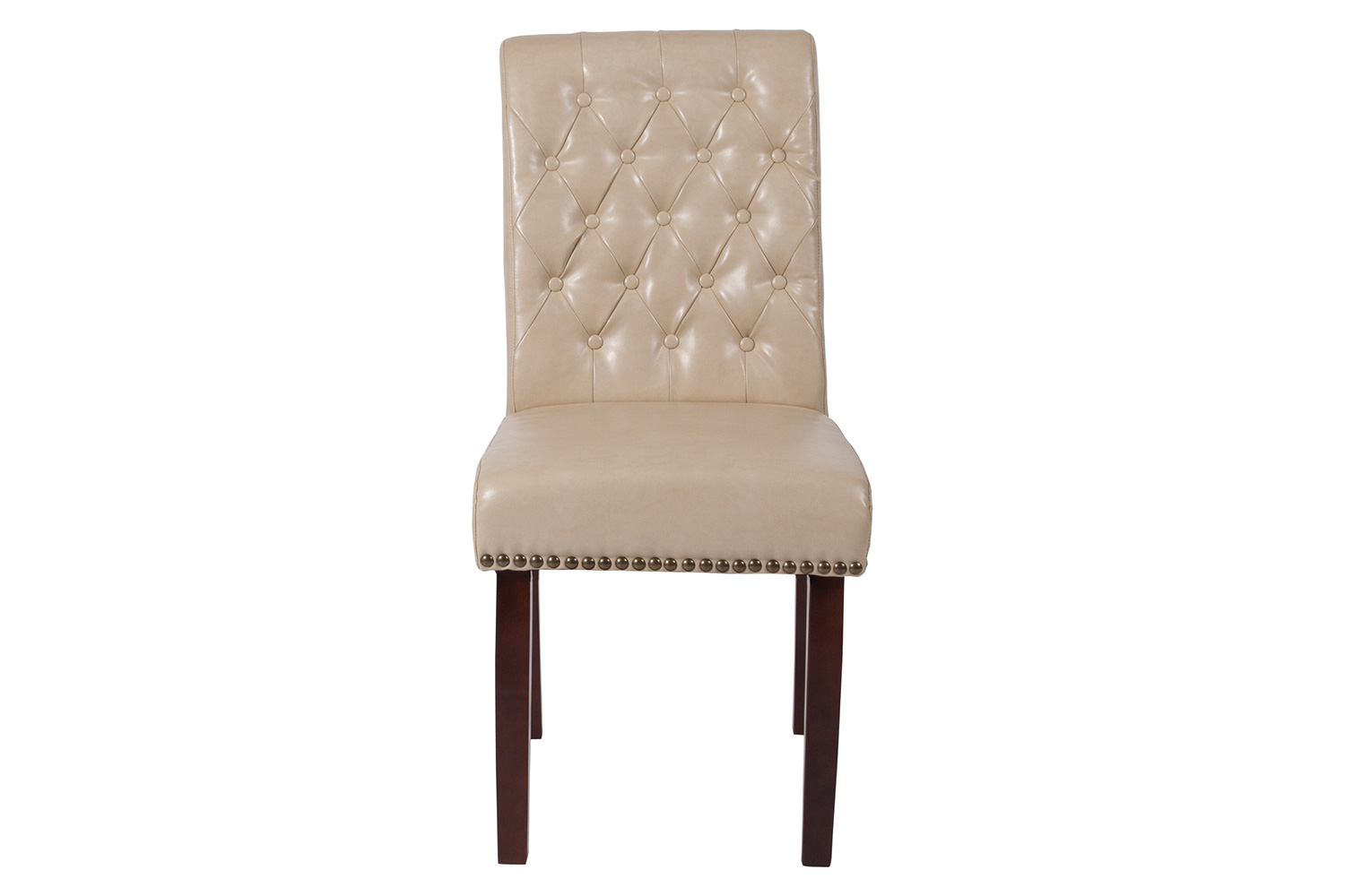 BLNK™ HERCULES Series LeatherSoft Parsons Chair with Rolled Back, Accent Nail Trim and Walnut Finish - Beige