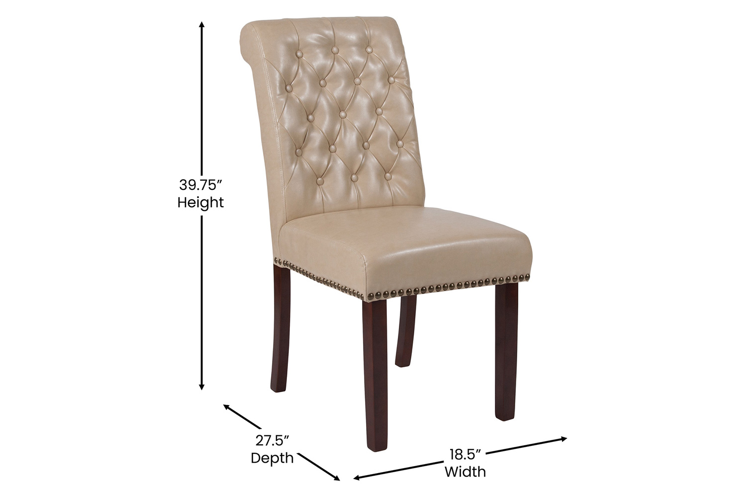 BLNK™ HERCULES Series LeatherSoft Parsons Chair with Rolled Back, Accent Nail Trim and Walnut Finish - Beige