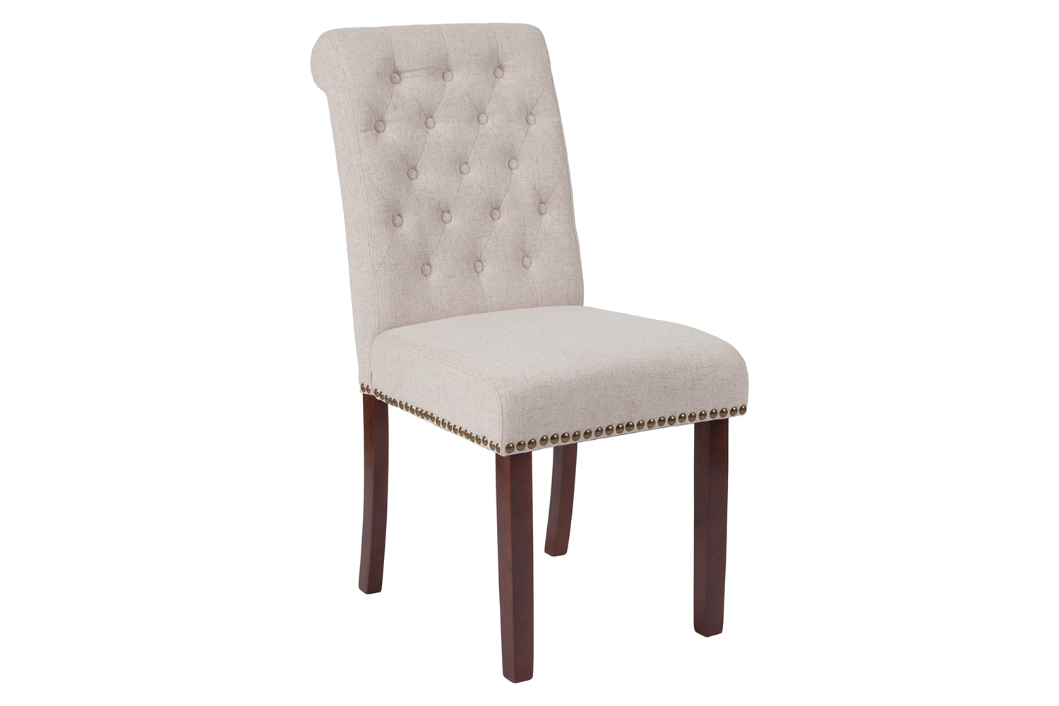 BLNK™ HERCULES Series Fabric Parsons Chair with Rolled Back, Accent Nail Trim and Walnut Finish - Beige