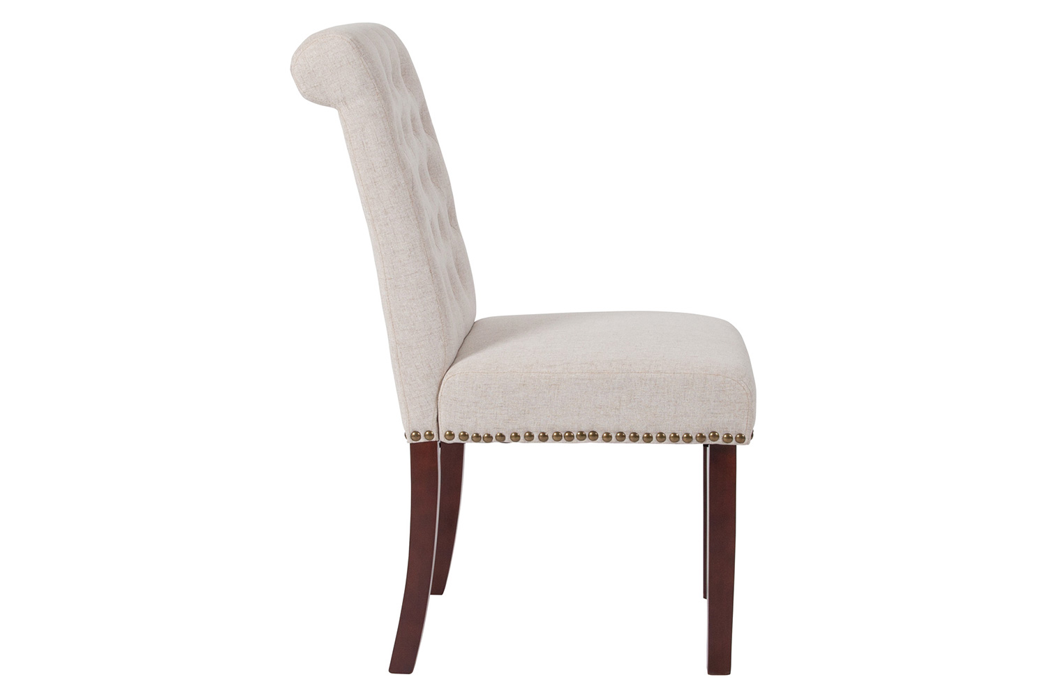 BLNK™ HERCULES Series Fabric Parsons Chair with Rolled Back, Accent Nail Trim and Walnut Finish - Beige