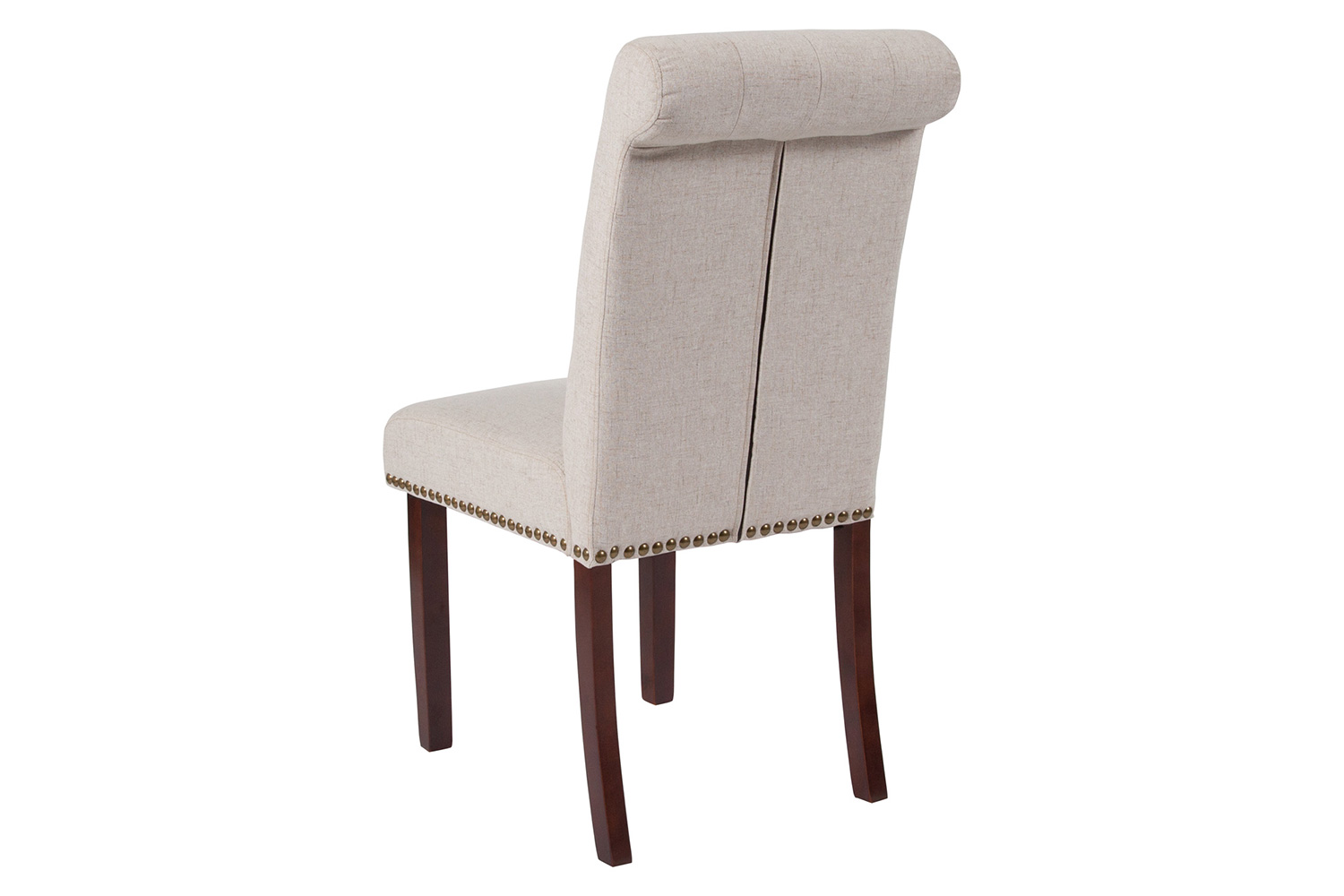 BLNK™ HERCULES Series Fabric Parsons Chair with Rolled Back, Accent Nail Trim and Walnut Finish - Beige