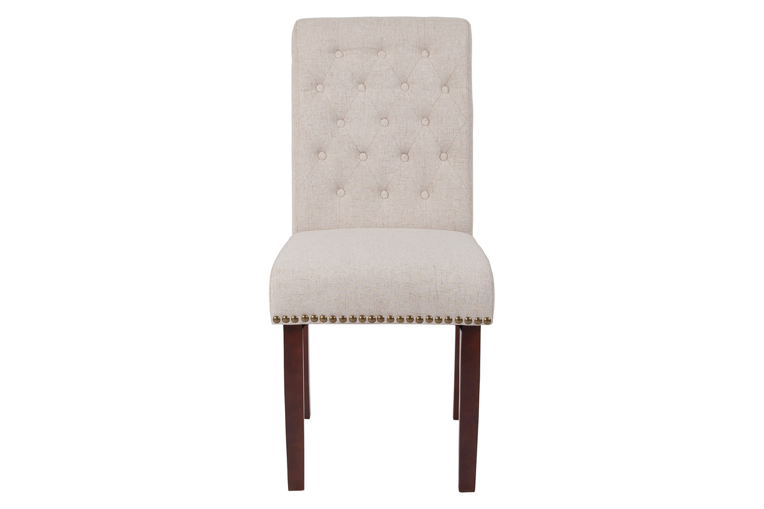 BLNK™ HERCULES Series Fabric Parsons Chair with Rolled Back, Accent Nail Trim and Walnut Finish - Beige