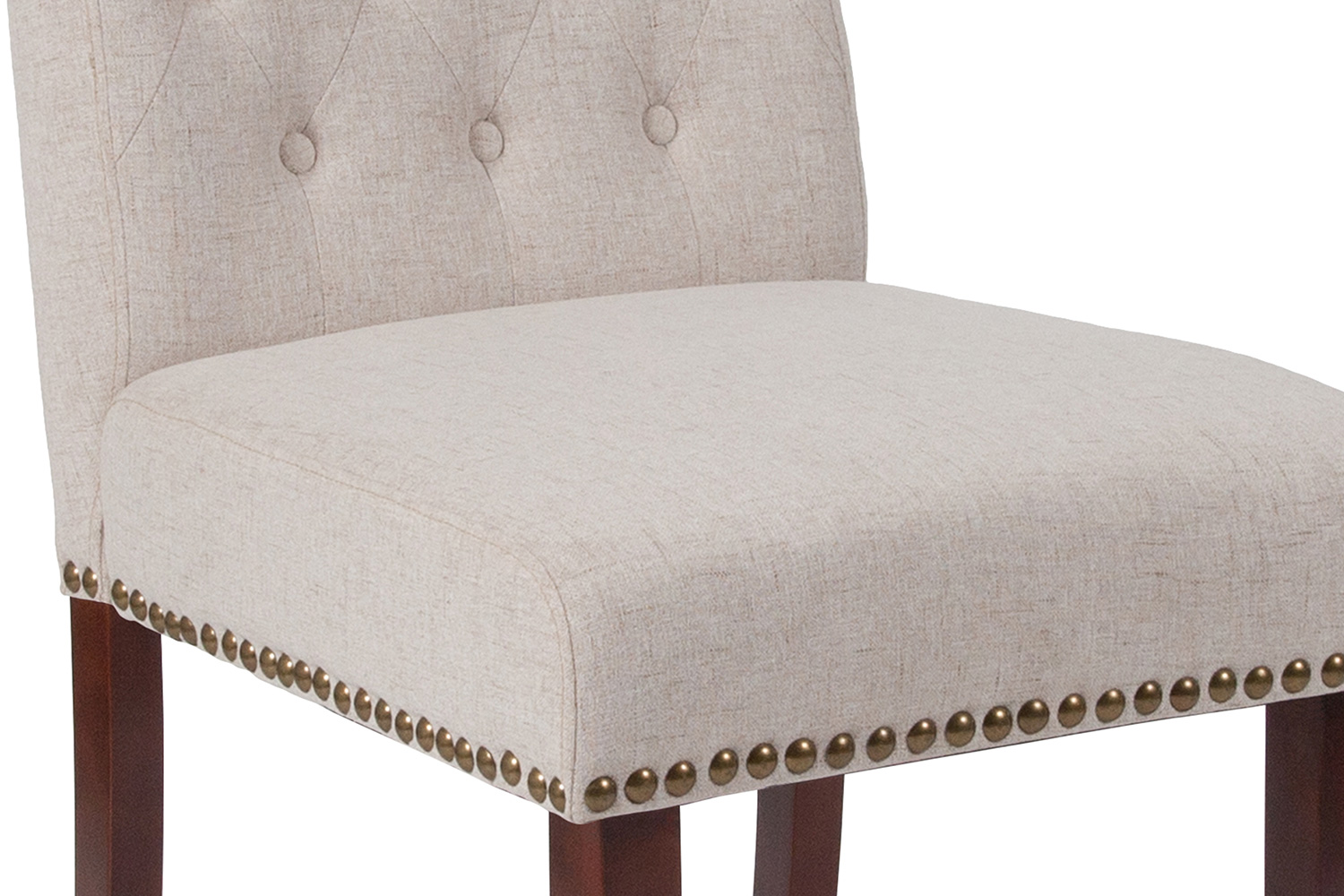 BLNK™ HERCULES Series Fabric Parsons Chair with Rolled Back, Accent Nail Trim and Walnut Finish - Beige