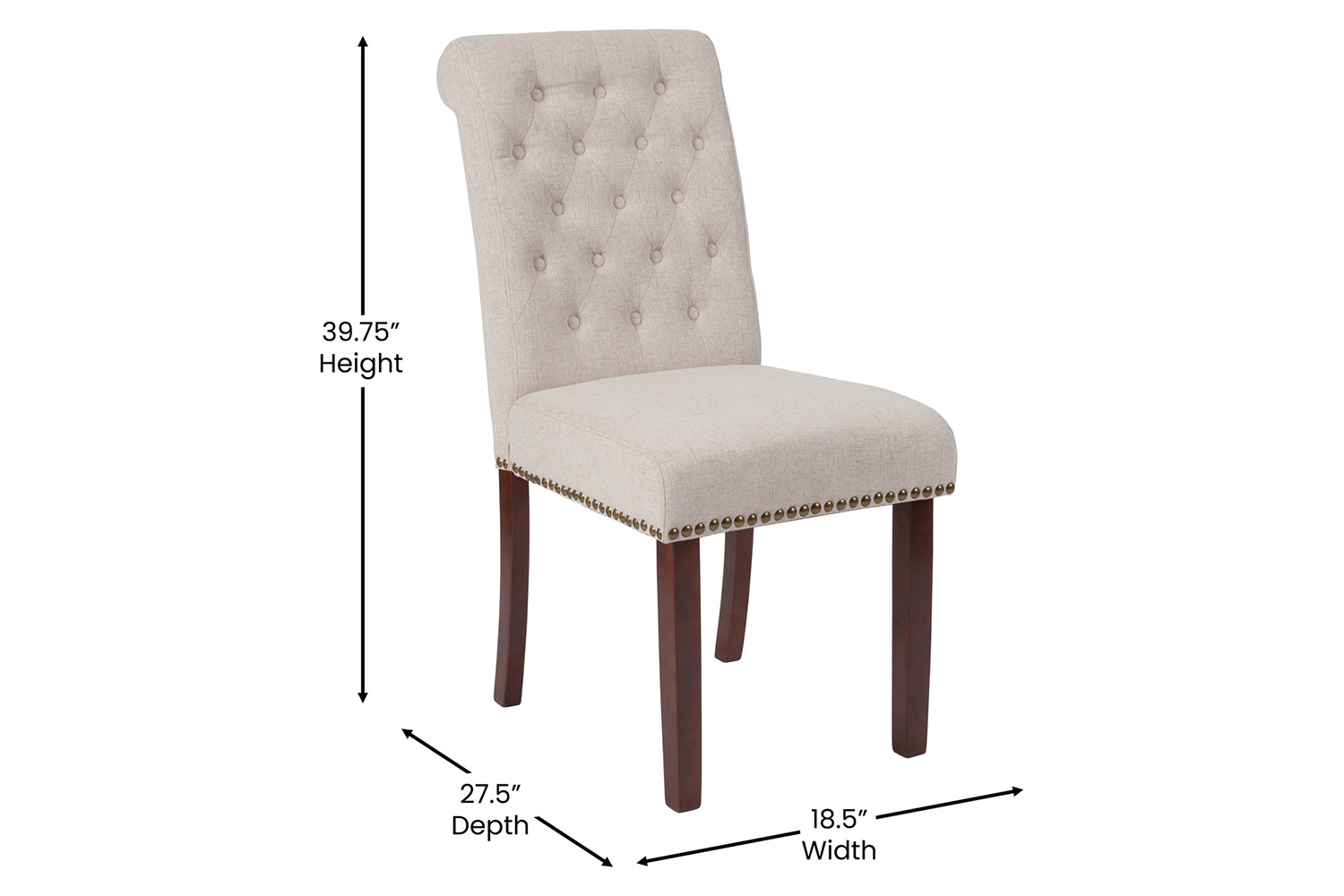 BLNK™ HERCULES Series Fabric Parsons Chair with Rolled Back, Accent Nail Trim and Walnut Finish - Beige