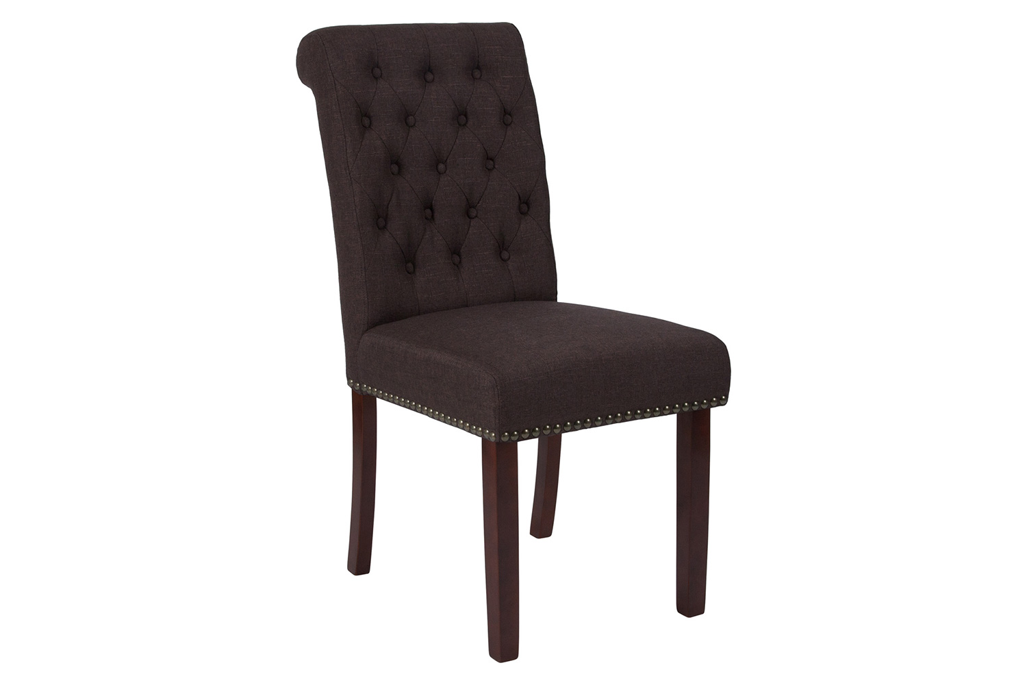 BLNK™ HERCULES Series Fabric Parsons Chair with Rolled Back, Accent Nail Trim and Walnut Finish - Brown