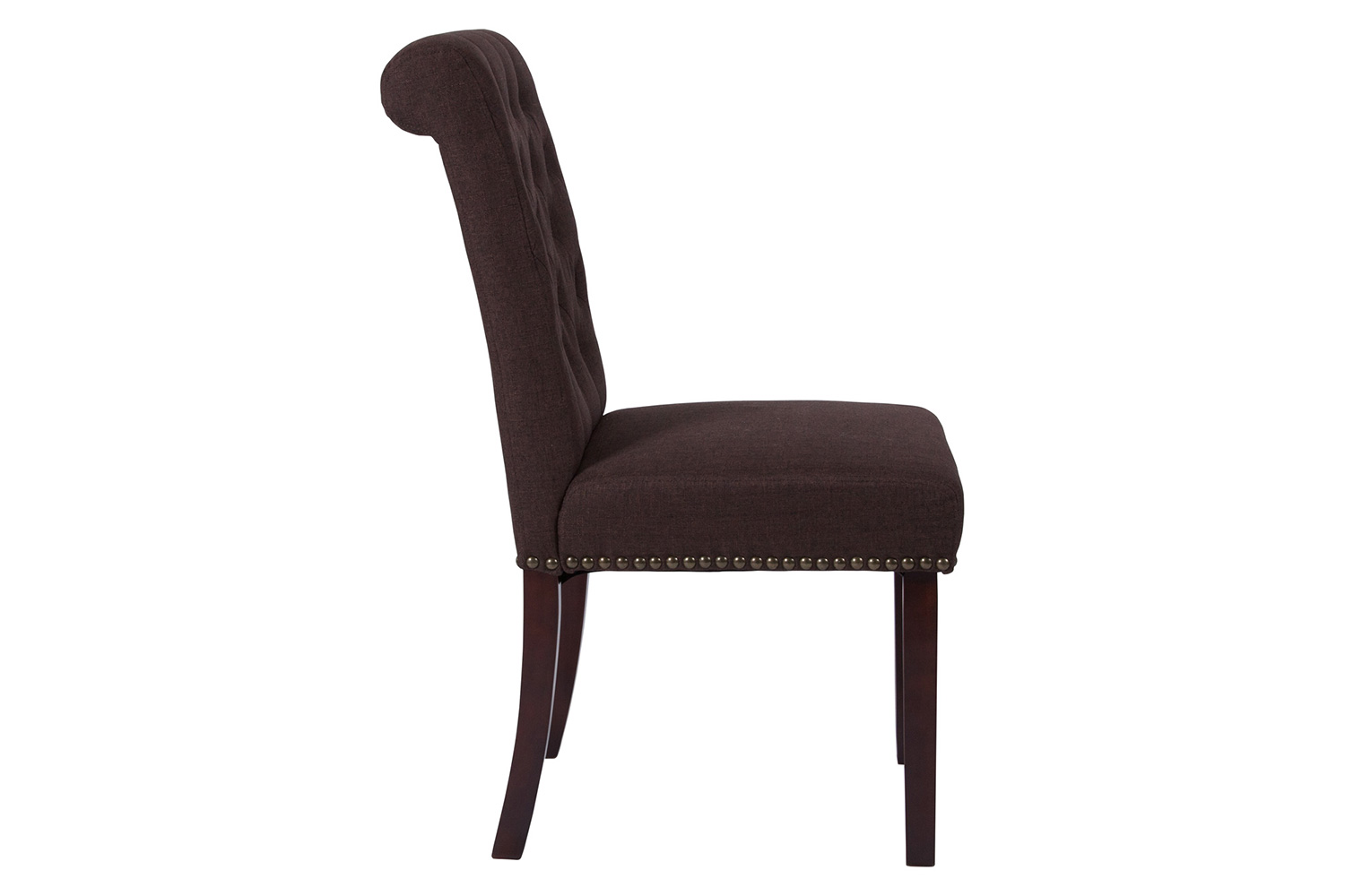 BLNK™ HERCULES Series Fabric Parsons Chair with Rolled Back, Accent Nail Trim and Walnut Finish - Brown