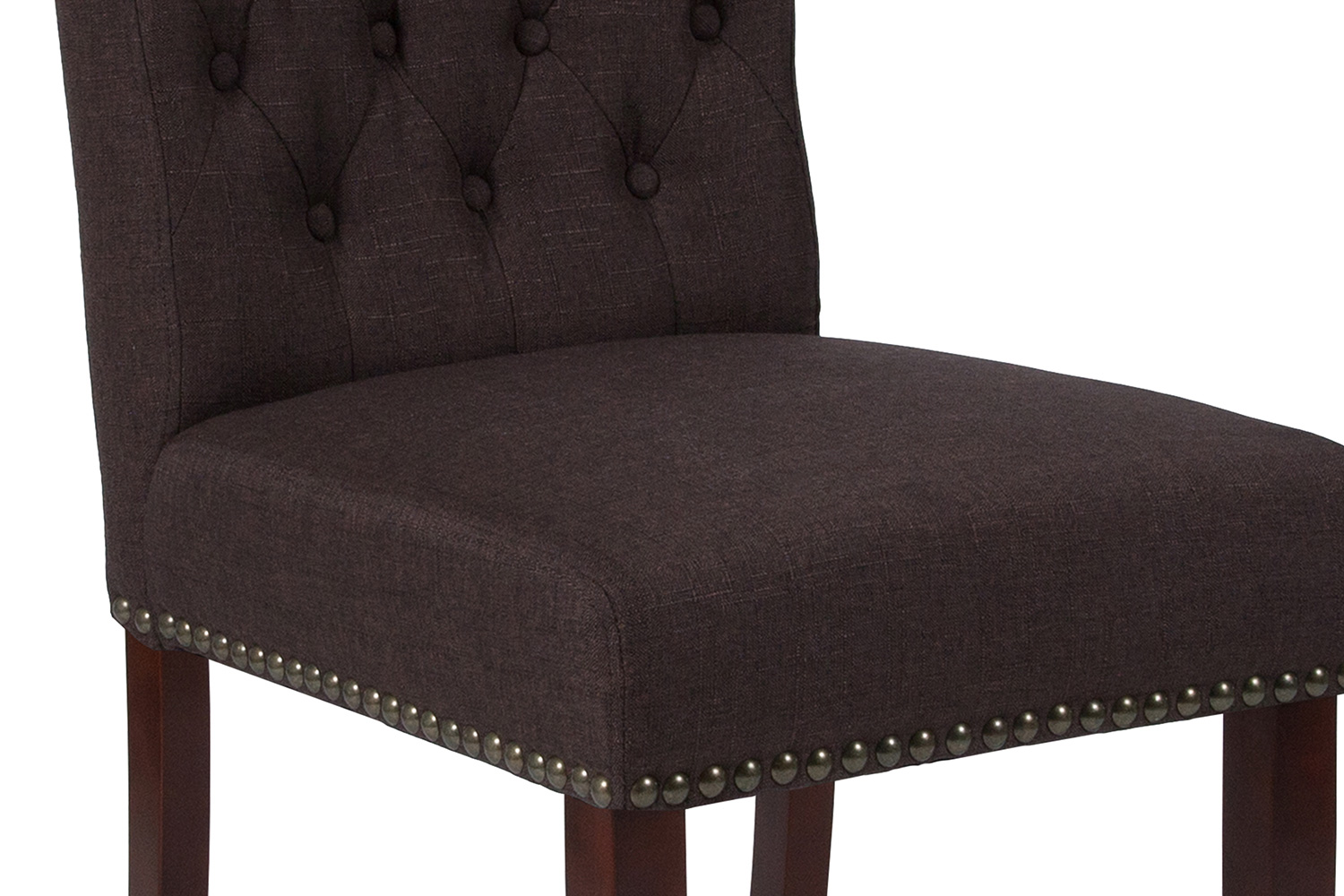 BLNK™ HERCULES Series Fabric Parsons Chair with Rolled Back, Accent Nail Trim and Walnut Finish - Brown