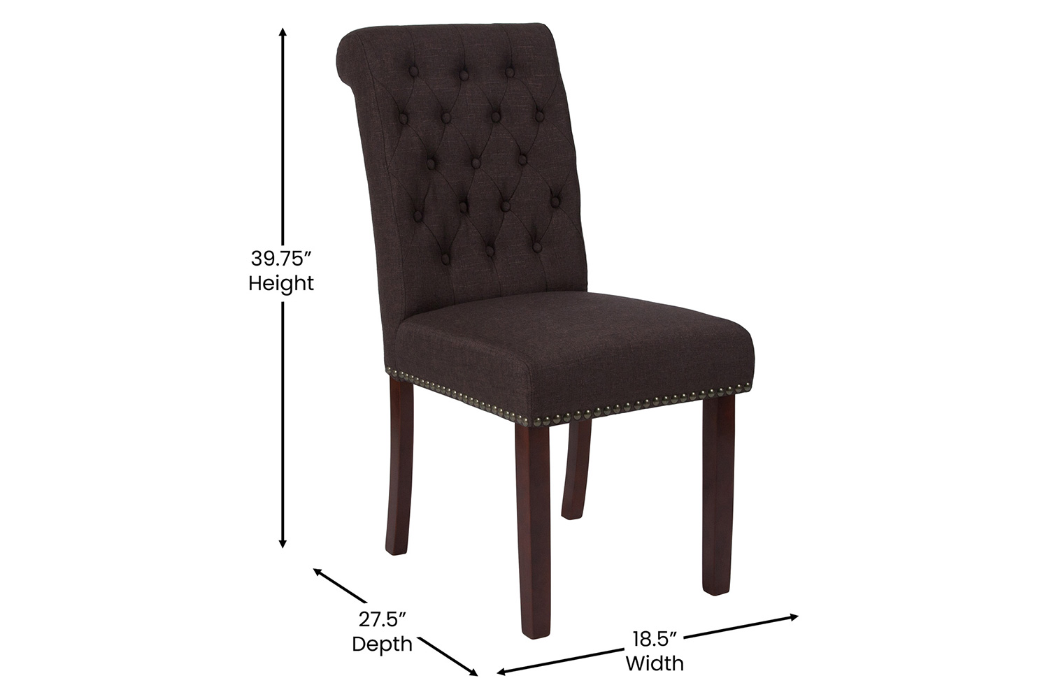 BLNK™ HERCULES Series Fabric Parsons Chair with Rolled Back, Accent Nail Trim and Walnut Finish - Brown