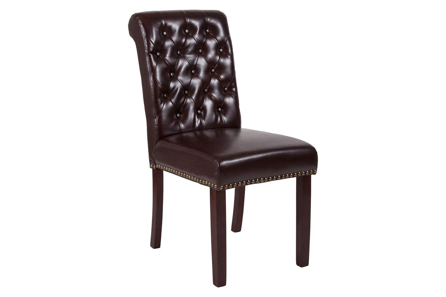 BLNK™ HERCULES Series LeatherSoft Parsons Chair with Rolled Back, Accent Nail Trim and Walnut Finish - Brown