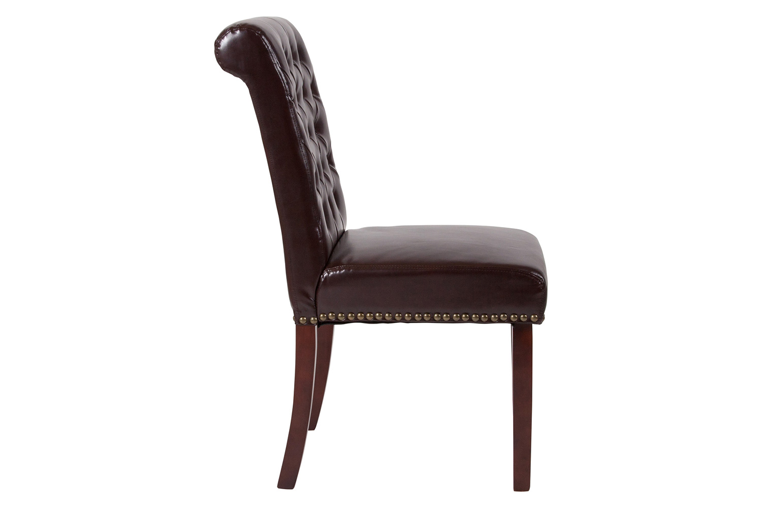 BLNK™ HERCULES Series LeatherSoft Parsons Chair with Rolled Back, Accent Nail Trim and Walnut Finish - Brown