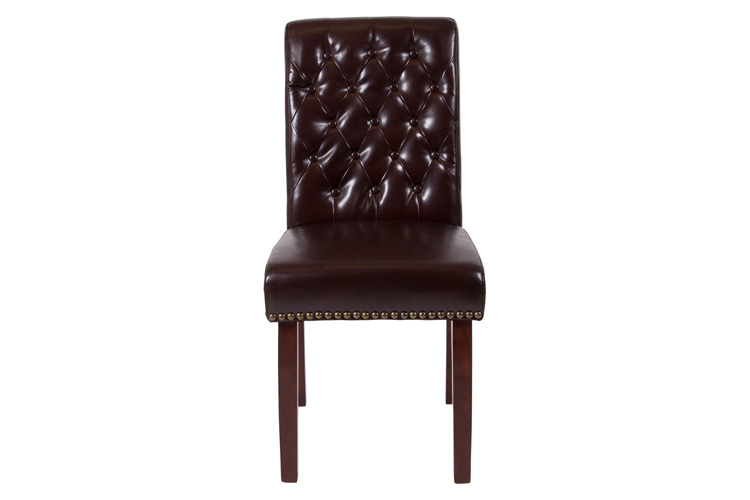 BLNK™ HERCULES Series LeatherSoft Parsons Chair with Rolled Back, Accent Nail Trim and Walnut Finish - Brown