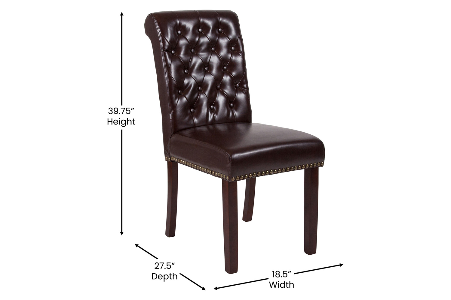 BLNK™ HERCULES Series LeatherSoft Parsons Chair with Rolled Back, Accent Nail Trim and Walnut Finish - Brown